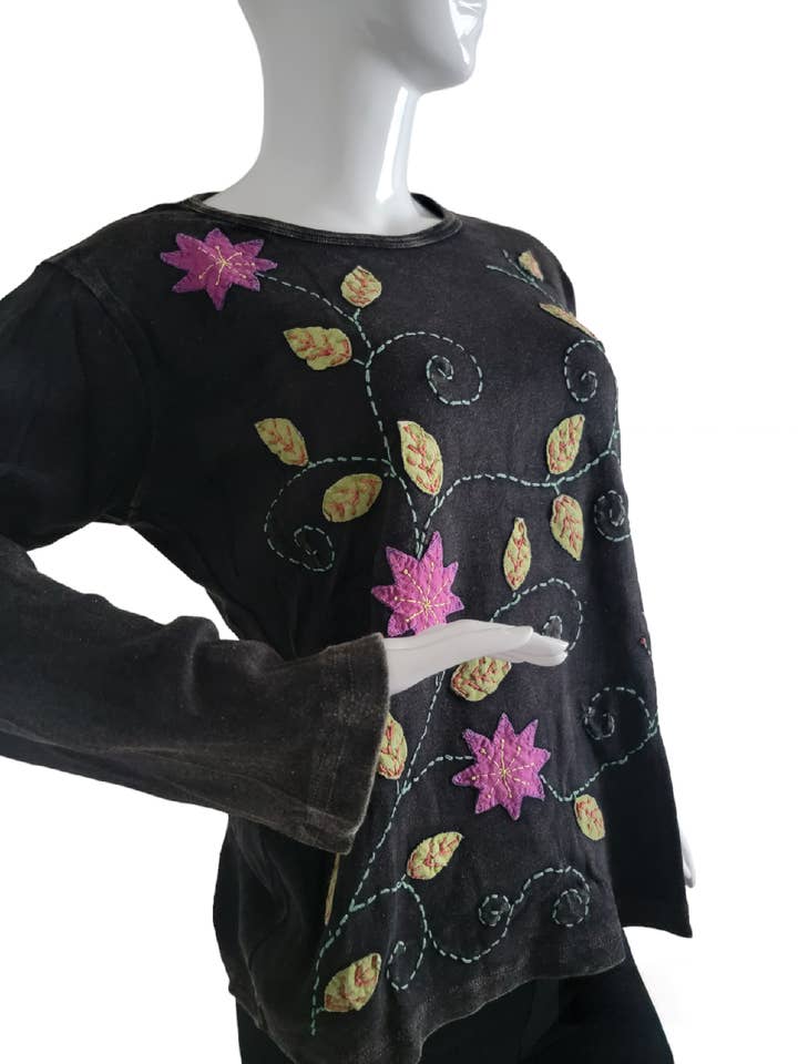 SLS1278 Camisa de Algodão de Manga Comprida com Bordado de Aplique de Flores por atacado de Evergreen Guardian Imports