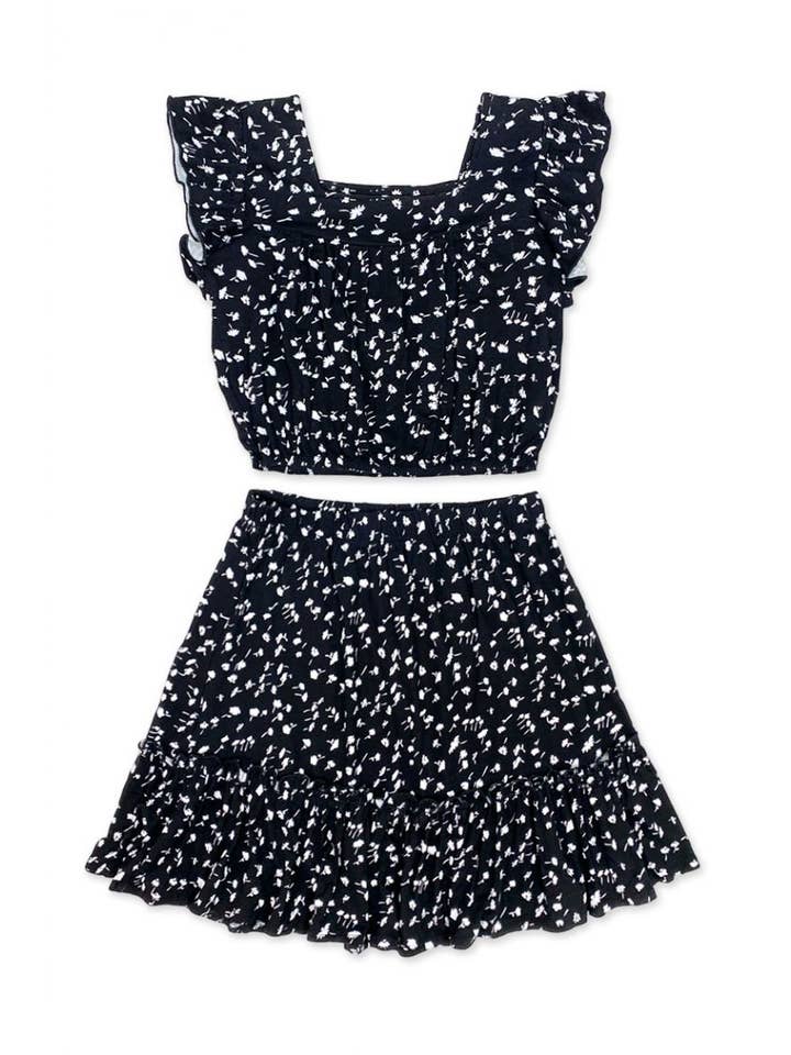 Conjunto de faldas GKSS-3165B-Q48 para niña de 2 piezas con mangas con volantes para venta al por mayor de Cutie Patootie Clothing