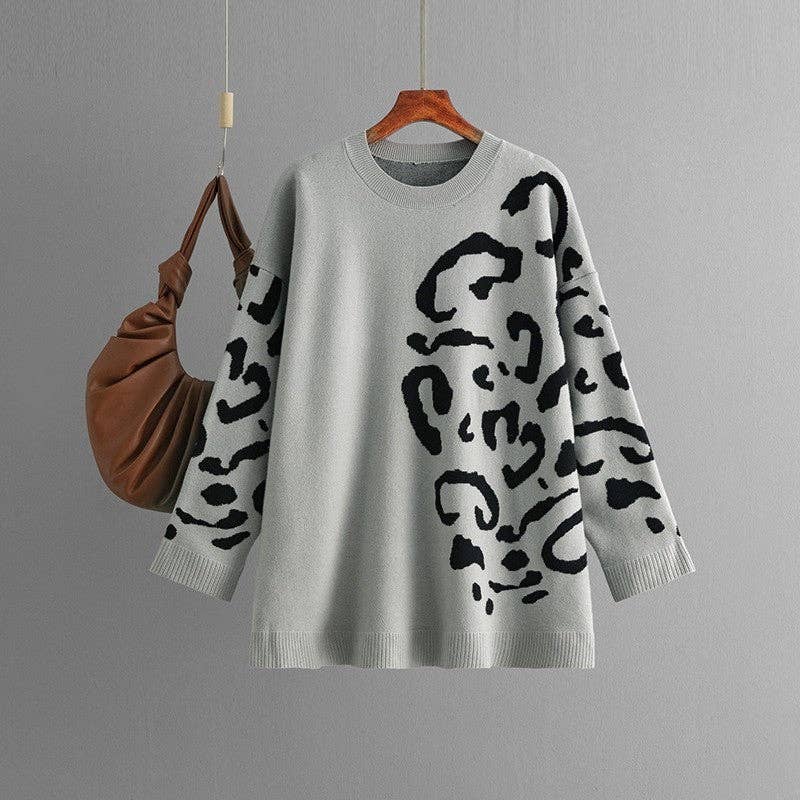 kycozy - Wholesale Knit Sweater - Women's - Leopard Print Jacquard Sweater With Round Neck5