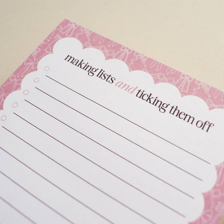 Pretty Pink To Do List Pad with Bows Design for wholesale by Jennifer Tune