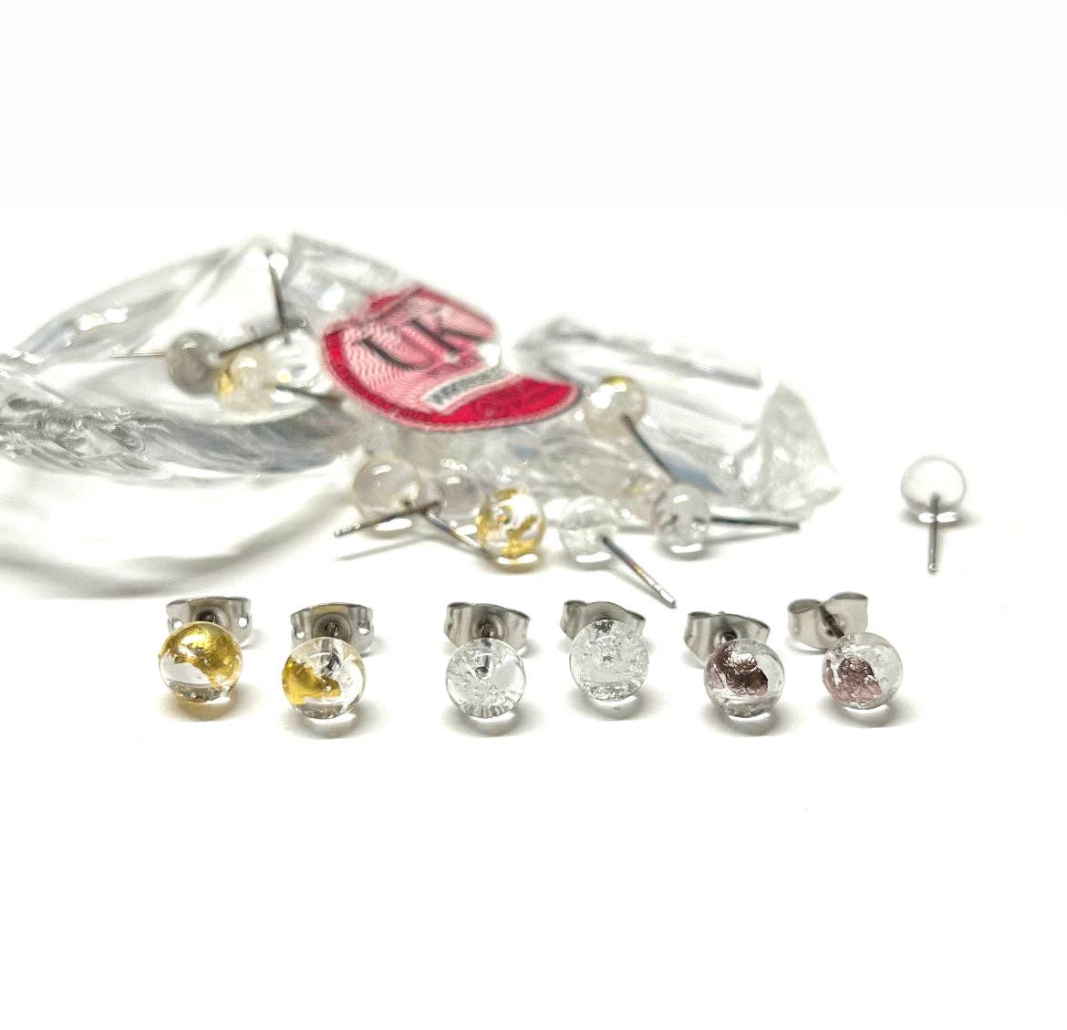 Helen Chalmers - Wholesale Stud/Post Earrings - Green and Gold Whisky Studs, Recycled Bottle Glass and Surgical Steel1