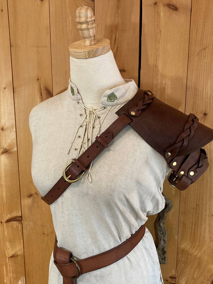 Women's Braided Leather Pauldron/Shoulder Armor for wholesale by Frost & Ember Creations, LLC