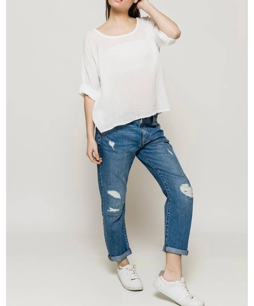 LINEN & COTTON HOUSE – Engroshandel T-shirt – til kvinder – Crop-top i bomuld og hør, bedst sælgende model 101140
