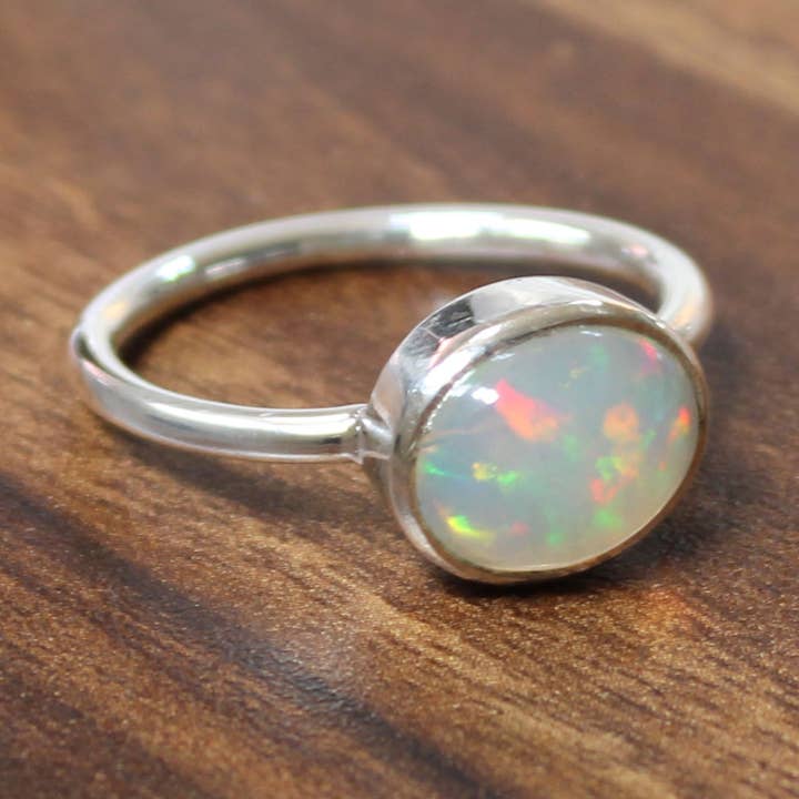 925 Sterling Silver Ethiopian Opal Silver jewelry tiny band for wholesale by Silvex Jewelry