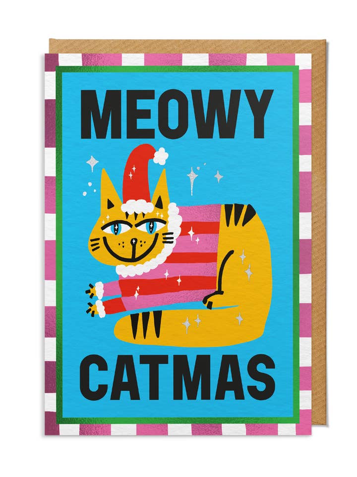 Christmas Card — "Meowy Catmas" Cat in Xmas Hat for wholesale by SANDERS DE ROEPER