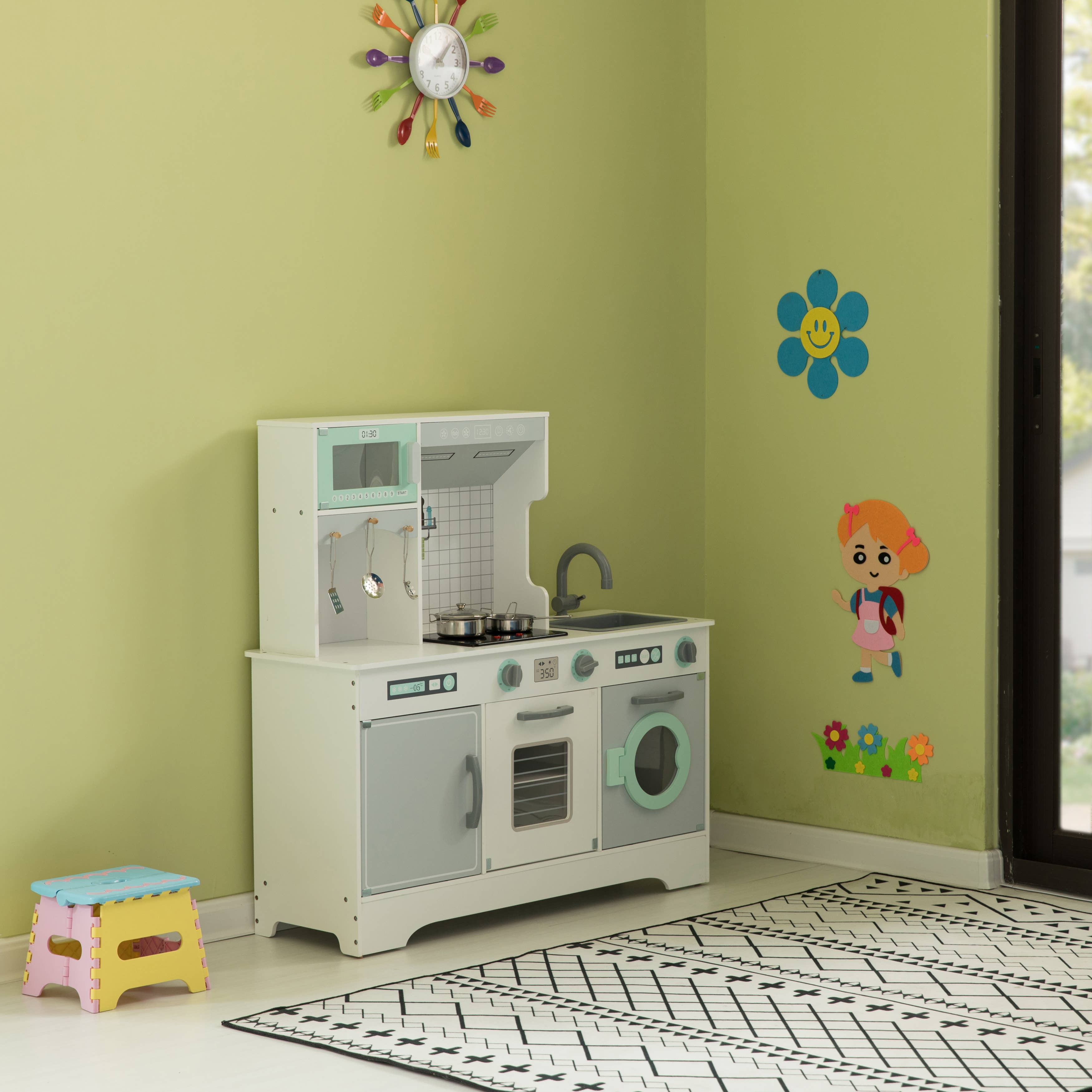 Quickway Imports - Wholesale Toy Set - Kids - Wooden Play Kitchen Toy, Light on Microwave, Cabinet, Washer7