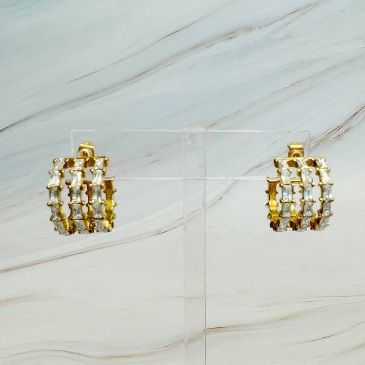 Ellison+Young - Wholesale Hoop Earrings - Lined Diamond Huggie Hoop Earrings
