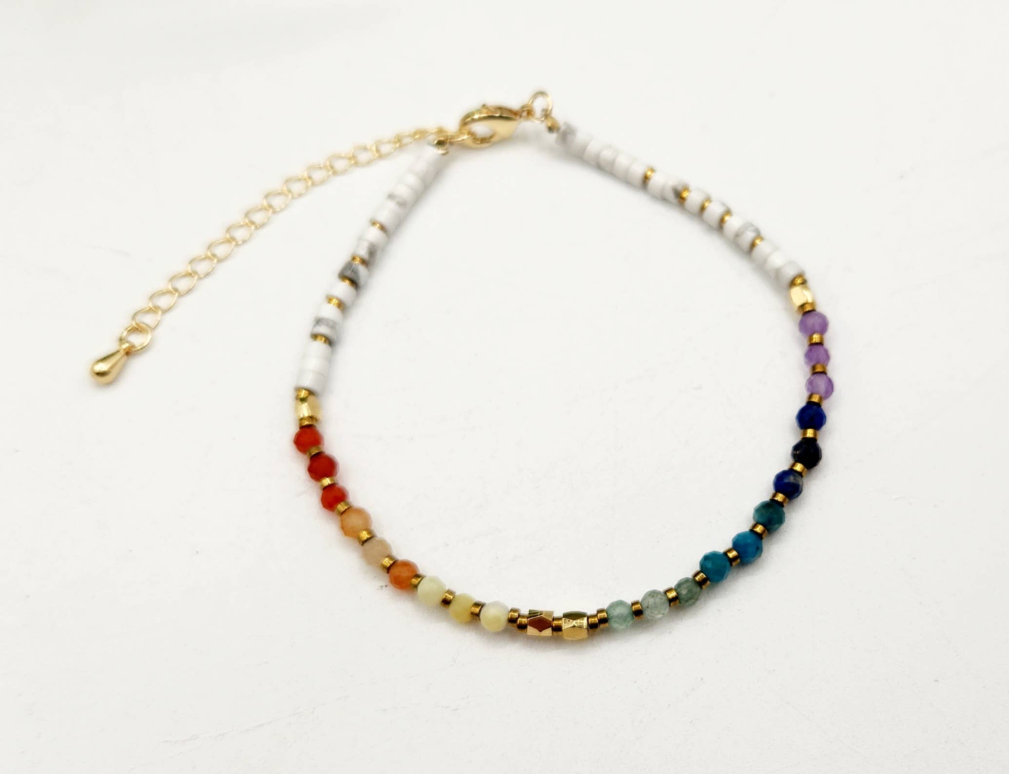 Meraki Gemstones - Wholesale Beaded Bracelet - CHAKRA-3mm Faceted Gemstone Bracelet with Gold Color Clasp4