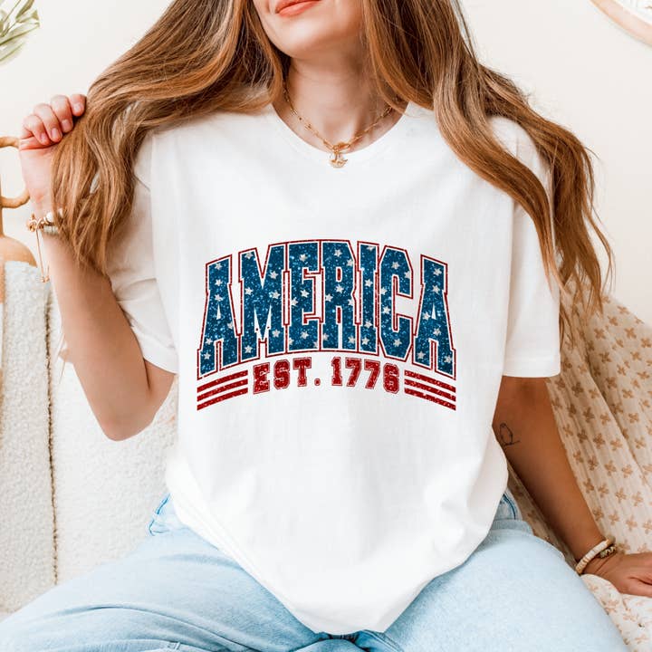 AMERICA est 1776 Graphic Tee #0376 for wholesale by Urban Edge Co.