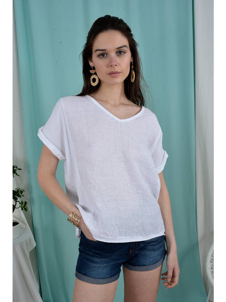 ORNELLA PARIS - Wholesale Blouse - Women's - LEL-T651L linen top