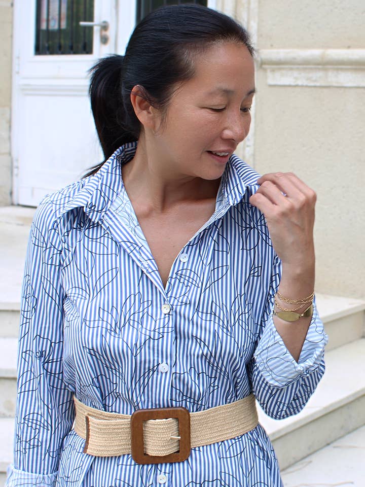 Alyzée striped and floral cotton fabric - Printed in France for wholesale by MY DRESS MADE