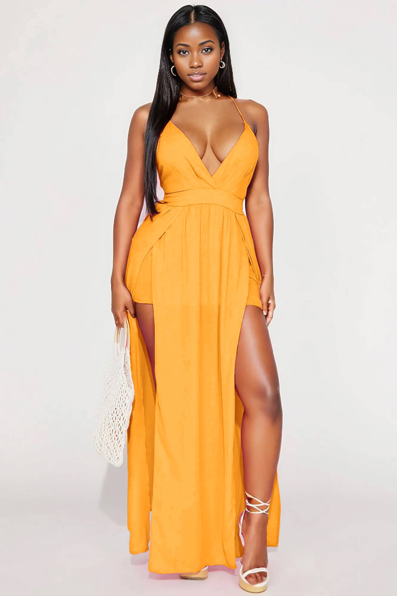 5besties inc – Engroshandel Kjole - Dame – MAXIKJOLE MED SLIDS FORAN PÅ TVÆRS AF RYGGEN1