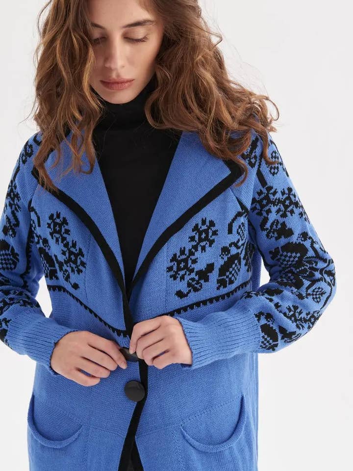 Cardigã de Malha Rosa Mosqueta Azul Profundo por atacado de Handmade Originals Ukraine