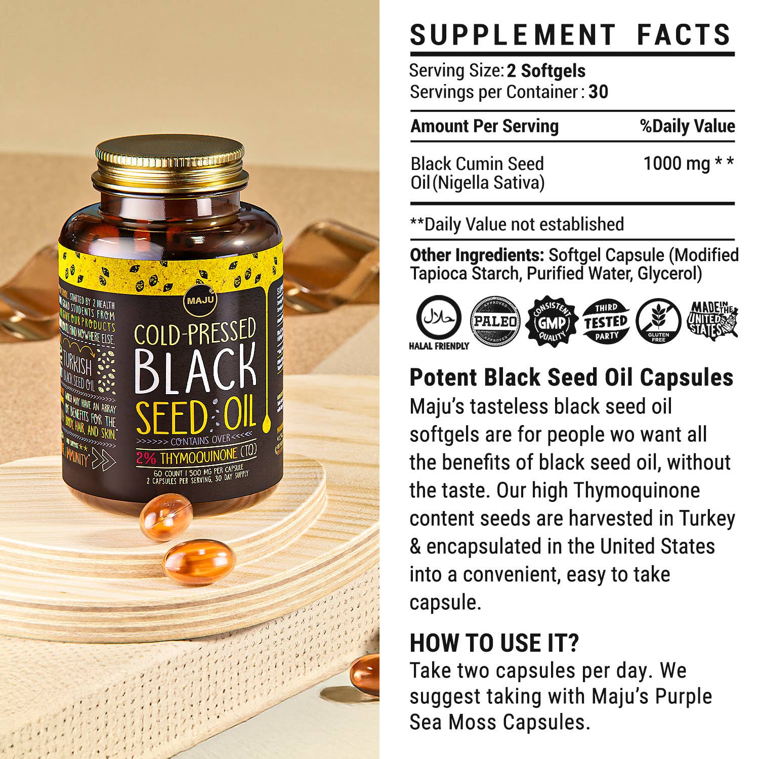 Maju Superfoods - Wholesale Oral Supplement/Vitamin - MAJU Black Seed Oil Capsules (60ct)6
