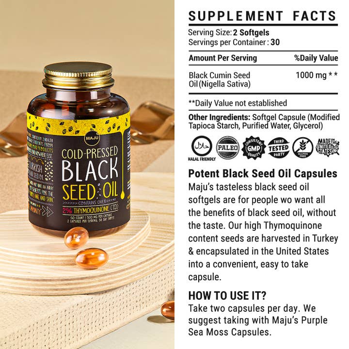 Maju Superfoods - Wholesale Oral Supplement/Vitamin - MAJU Black Seed Oil Capsules (60ct)6