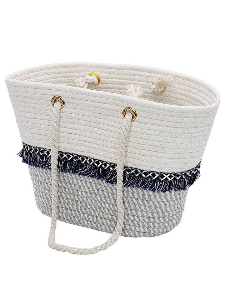 Two Tone Fray Trim Thick Braided Boat Beach Tote for wholesale by Cap Zone