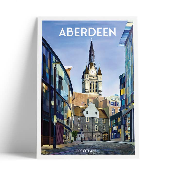 Aberdeen Print - Shiprow Village Travel Poster, Scotland for wholesale by Printagonist