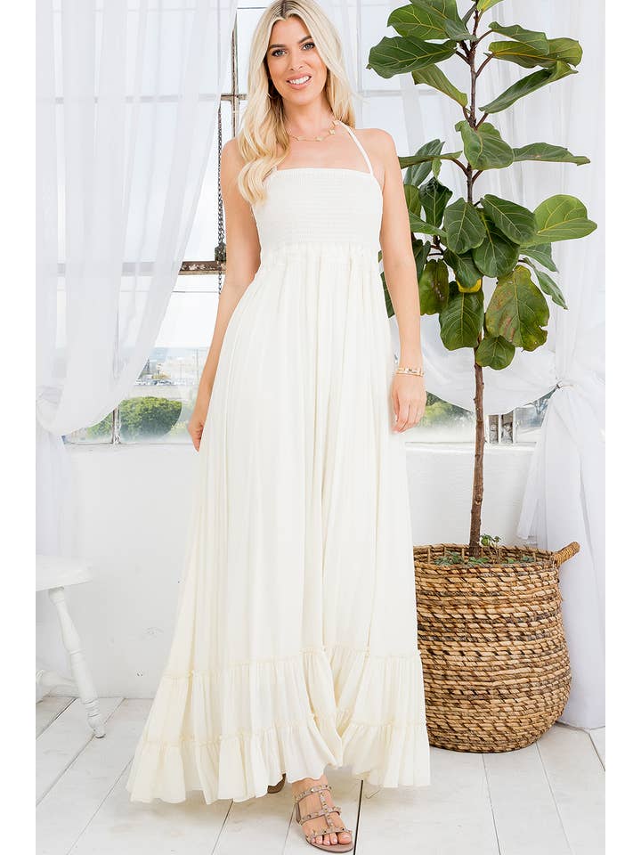 Sweet Lovely by Jen – Großhandel Kleid – Damen – MAXIKLEID MIT RÜCKENAUSSCHNITT UND GESMOKTEM STUFENROCK53