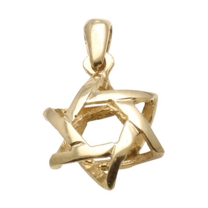 14k Yellow gold Woven 3D Jewish Star of David Pendant for wholesale by Bareket Fine Jewelry
