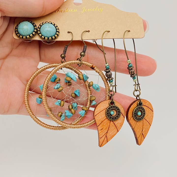 Mio Queena - Wholesale Jewelry Set - Bohemian 3 Pairs/set Earrings in Different Styles -BJ18