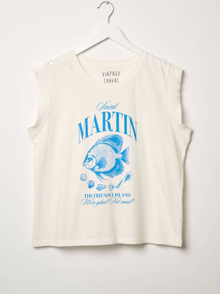 Saint Martin Fish Vintage-Wash Graphic Tee for wholesale by Vintage Canvas