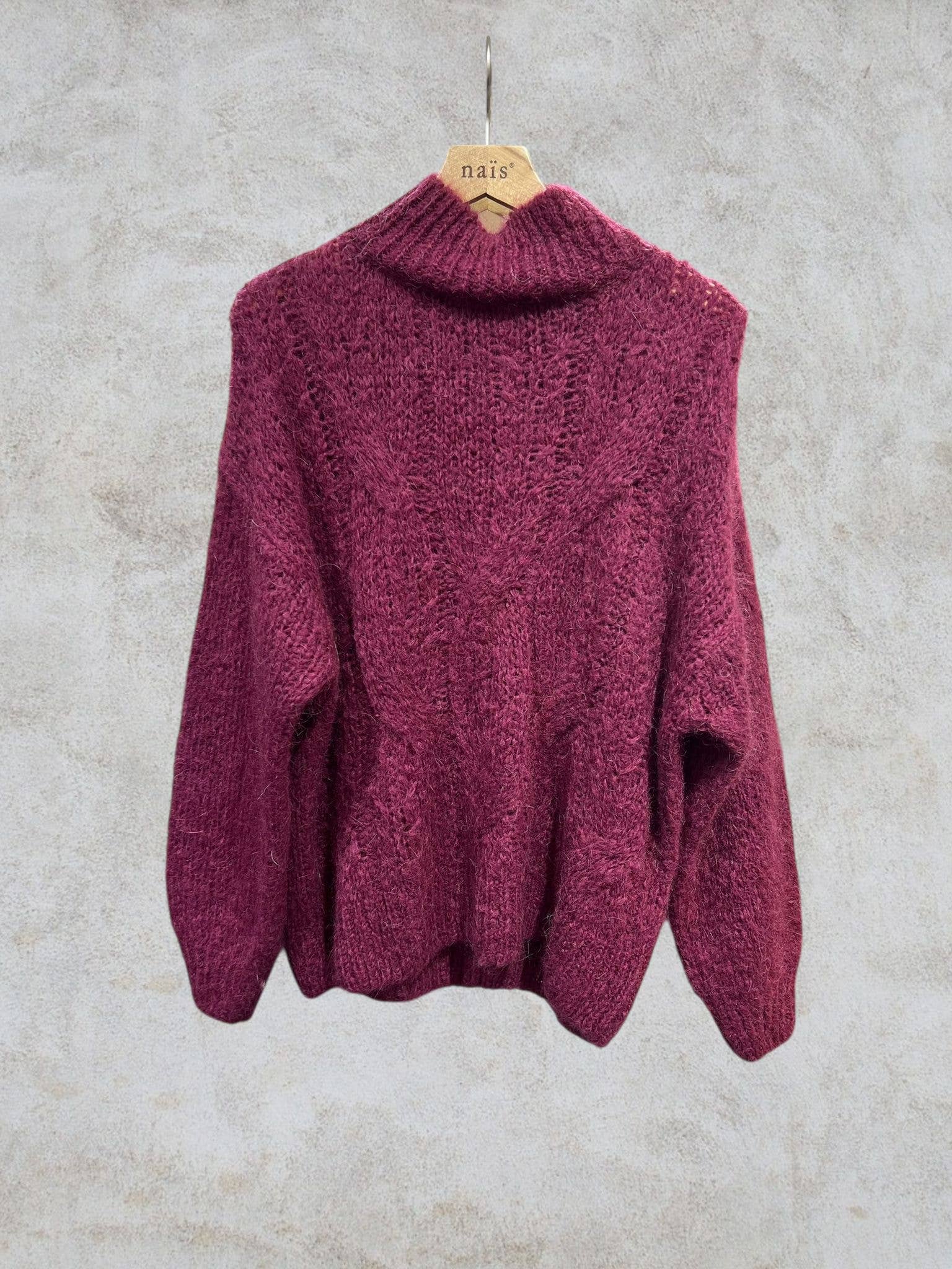 NAÏS PARIS – Pulôver - Mulher por atacado – Camisola de gola alta oversize com padrão entrançado 55% mohair11