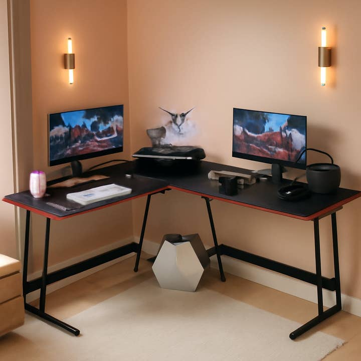 Black L Shaped Gaming Desk With Monitor Riser 51 Inch Corner Desk for wholesale on Faire