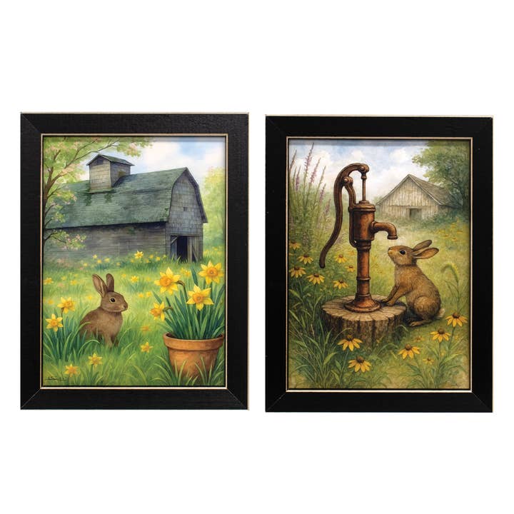 Farm Bunny Framed Print - 6x8 - 2 Assorted for wholesale by CWI Gifts