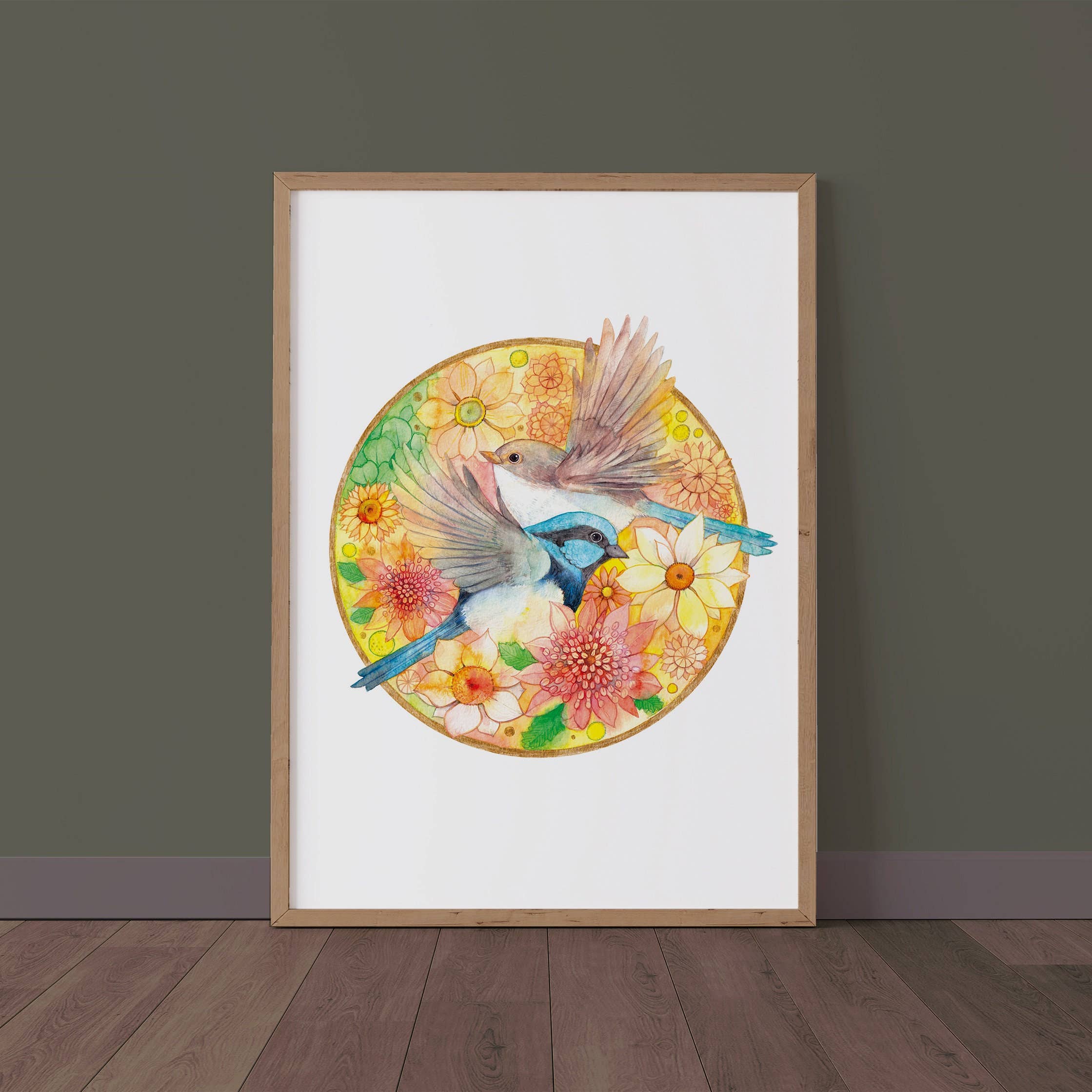 Watercolour By Cat - Wholesale Art print - Superb-Fairy Wrens Watercolour Artwork // Spring Is Here // Australian Bird // Wall Art