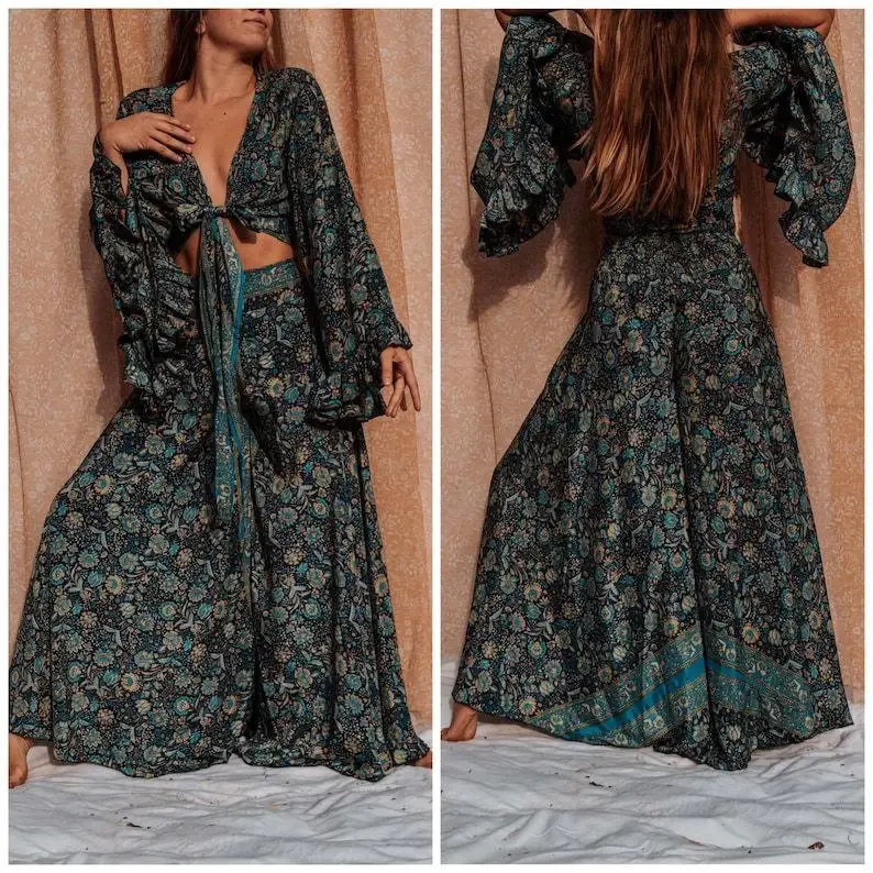 Bhawana Handicrafts - Wholesale Top & Pant Set (NOT Loungewear) - Women's - 5 Piece Lot, Hippie Boho 2 piece Top Pants Outfit Set Style5