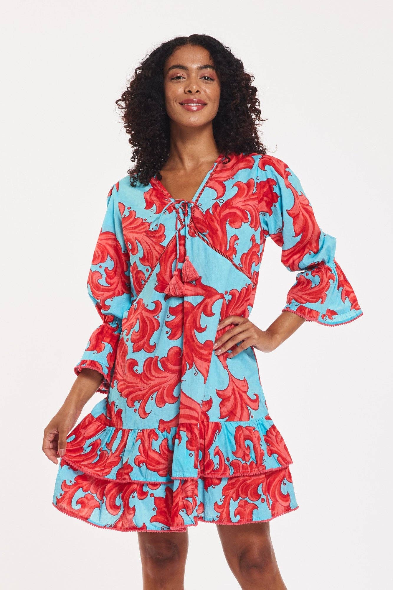 ModaPosa – Vestido - Mulher por atacado – Vestido Brigida Baroque Swirl Azul Vermelho Primavera Verão2