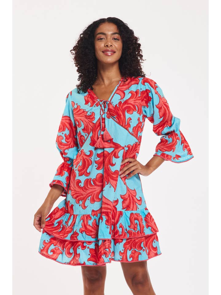 ModaPosa – Vestido - Mulher por atacado – Vestido Brigida Baroque Swirl Azul Vermelho Primavera Verão2
