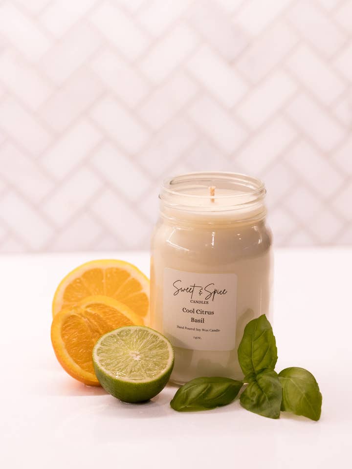 Cool Citrus Basil Soy Wax Candle for wholesale by Sweet & Spice Candles
