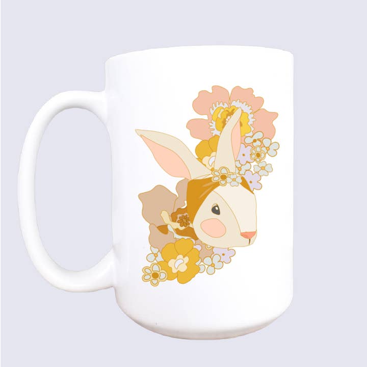 15oz Floral boho bunny ceramic coffee mug for wholesale by Mug and Mini