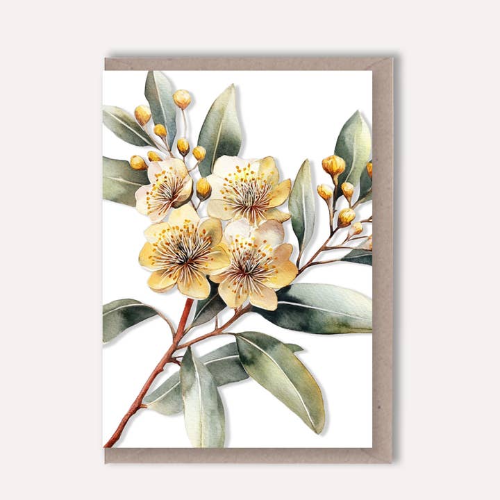 AUSTRALIAN FLORAL Blank greeting card - Single Stems card 06 Yellow Tea Tree for wholesale by Scattered Seed Co