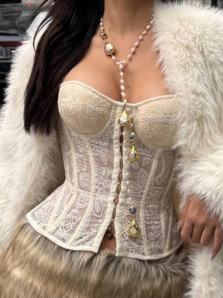 BEIGE Strapless Lace Corset Top for wholesale on Faire