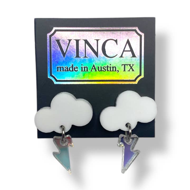 LAATSTE KANS! Baby Regenwolk Oorbellen - Wit/Iridescent voor wholesale door Vinca