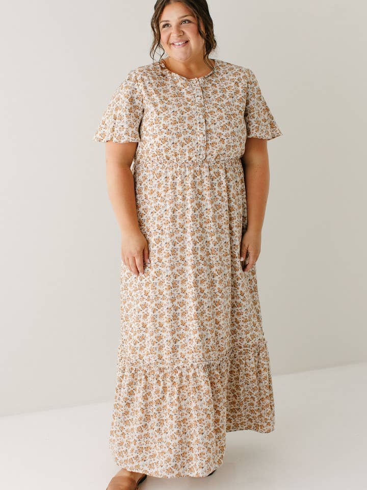 Cream 'Ashley' Nursing Friendly Terracotta Floral Maxi Dress FINAL SALE for wholesale on Faire8
