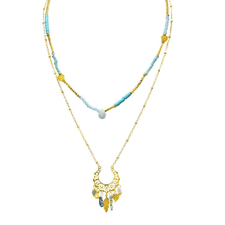 AMORINO SRL - Wholesale Pendant/Charm Necklace - DOUBLE STRAND NECKLACE WITH BEADS AND PENDANT - NK21124168E67