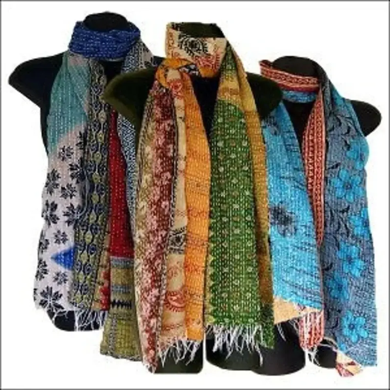 GYPSY STUDIO - Wholesale Scarf - Women's - Gorgeous Kantha Hand Stitch Reversible Silk Scarf/Wrap Scarf2