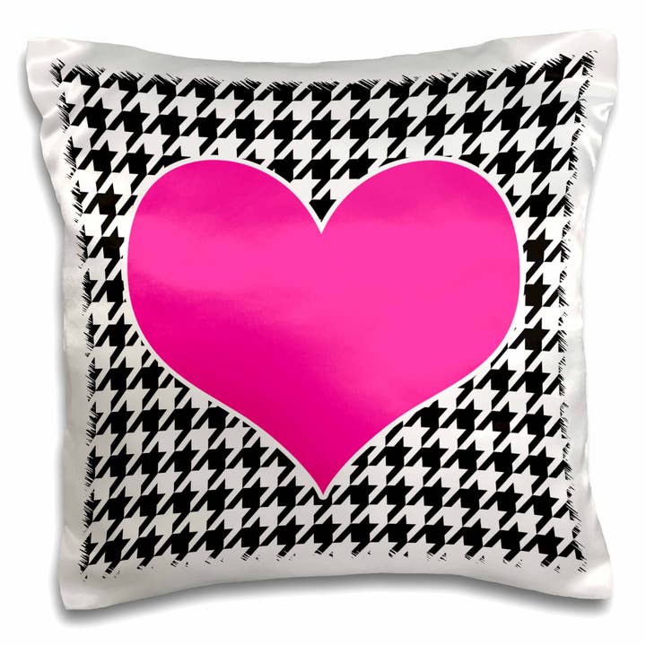 3dRose, Coração de Pied-de-Poule e Rosa-Choque, Fronha por atacado de 3dRose