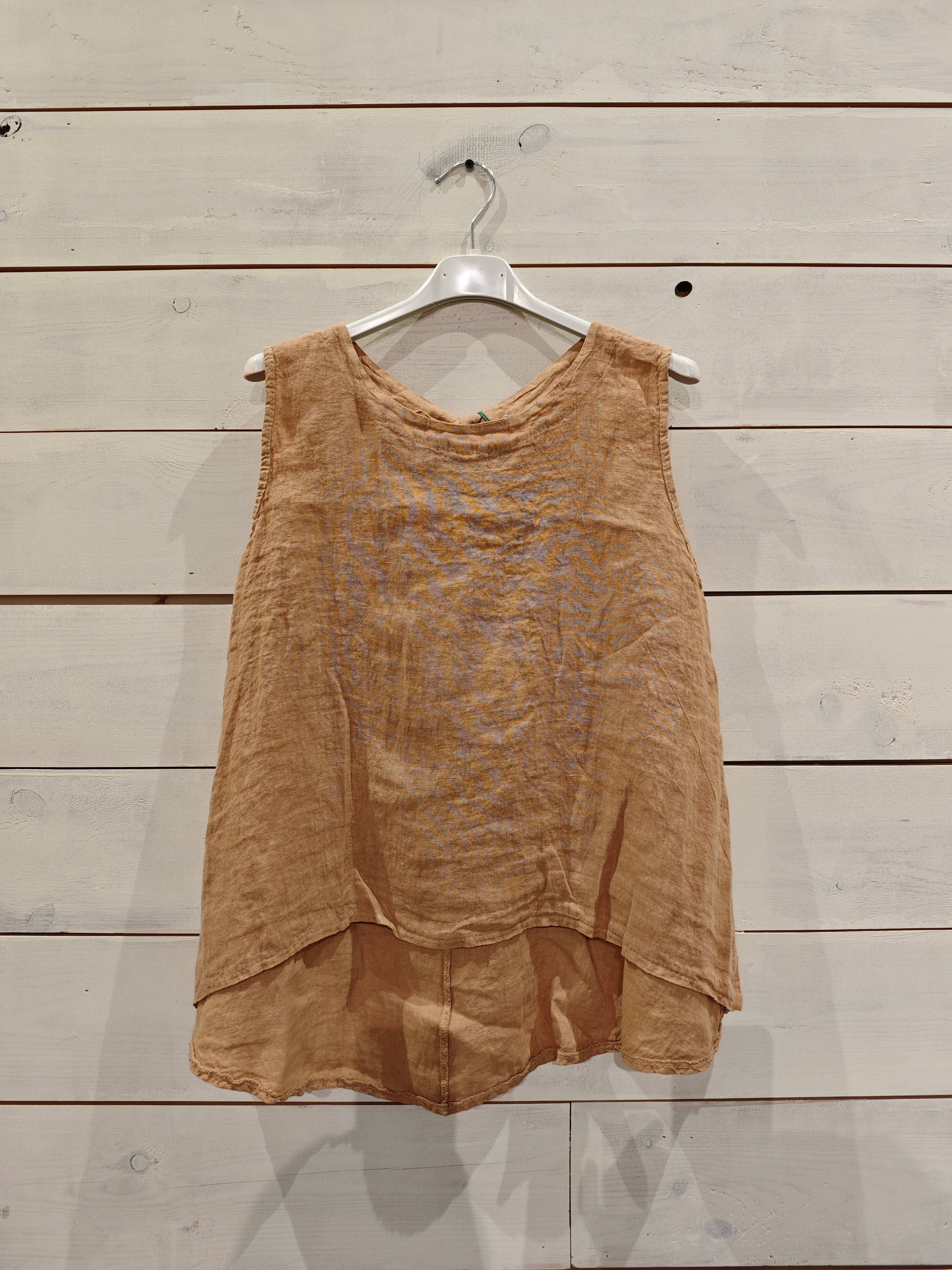 Linos y Textiles - Vendita all'ingrosso Camicetta - Donna - REF 15763 T-SHIRT CON MANICHE A SISA CON NASTRO IN 100% LINO1