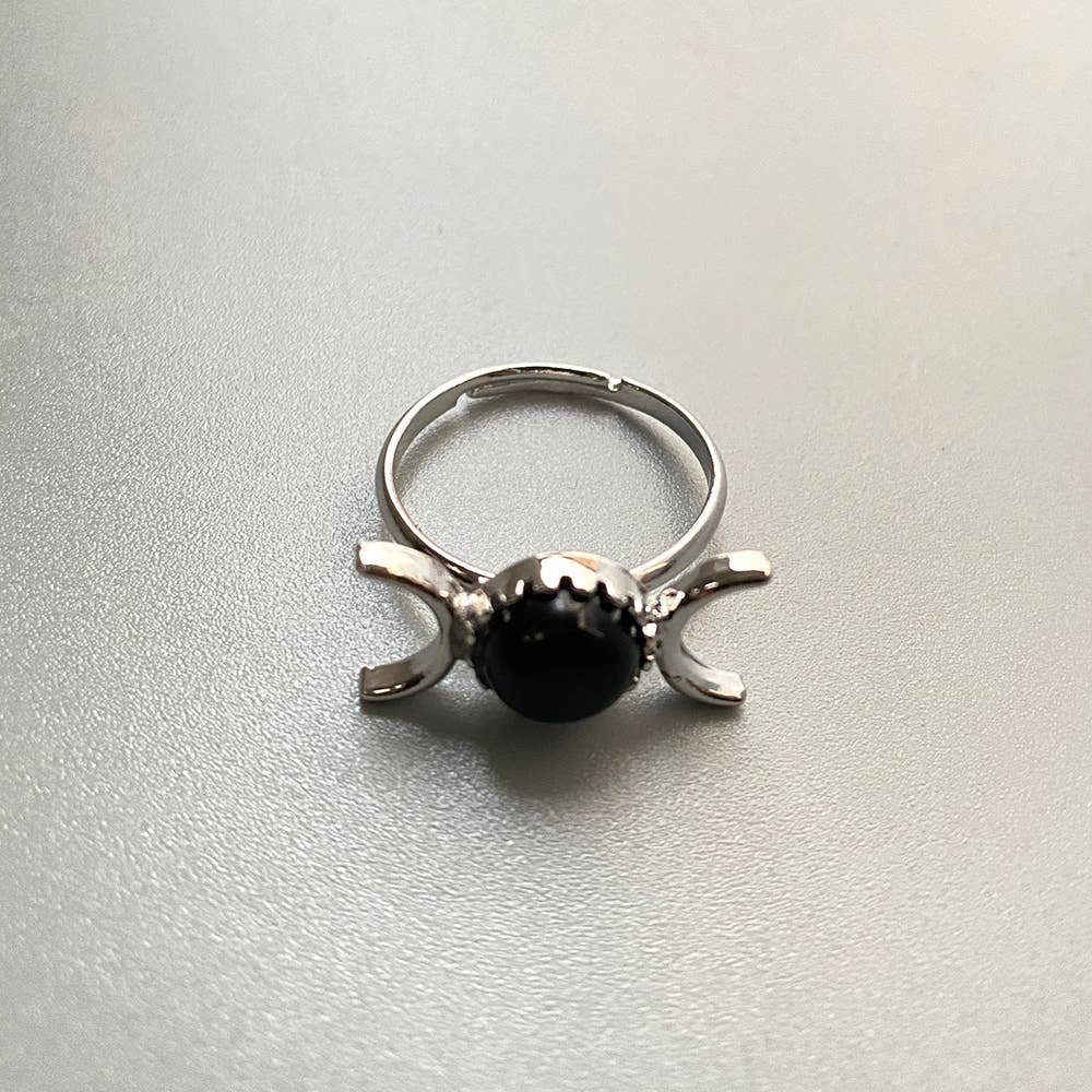 VIE – wholesale Single stone/solitaire ring – Adjustable Triple Moon Ring with 0.5cm Gemstone5