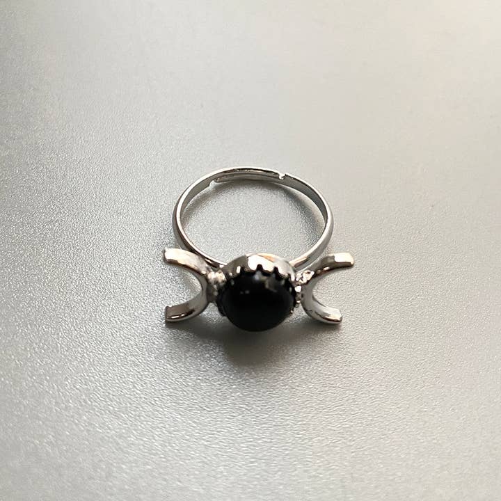 VIE - Wholesale Single stone/solitaire ring - Adjustable Triple Moon Ring with 0.5cm Gemstone5