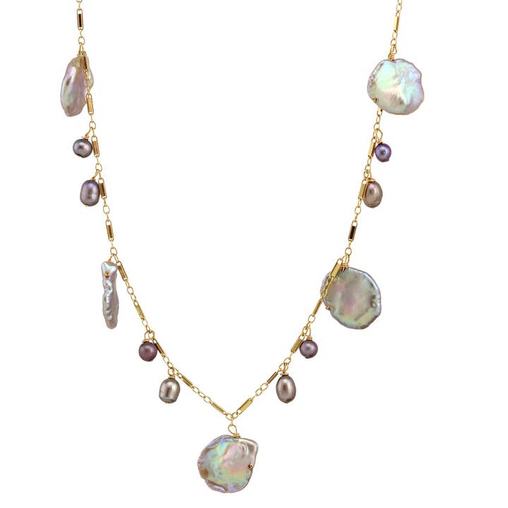 Collier en or avec perle Keishi grise N-3547 pour la vente par Alicia Van Fleteren Jewelry Design
