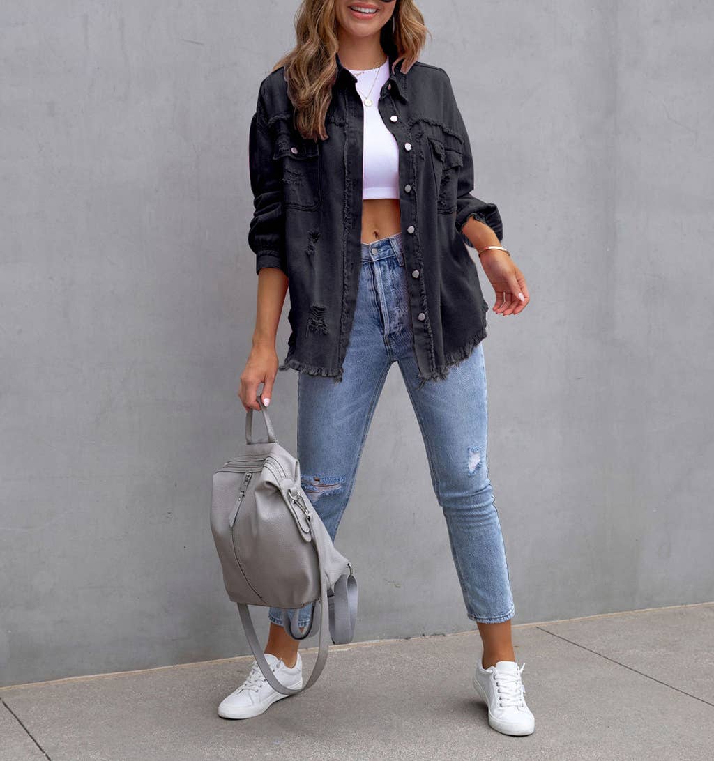 HIDDENBRAND - Wholesale Denim Jacket - Women's - Denim Jacket Women Long Sleeve Casual Lapel Top11