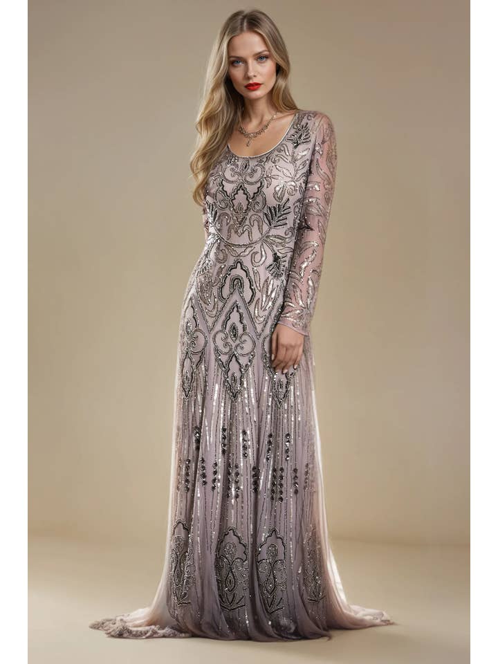 Jywal London® - Wholesale Gown – Women's - Isabella Embellished Long Sleeve Gatsby Maxi Dress