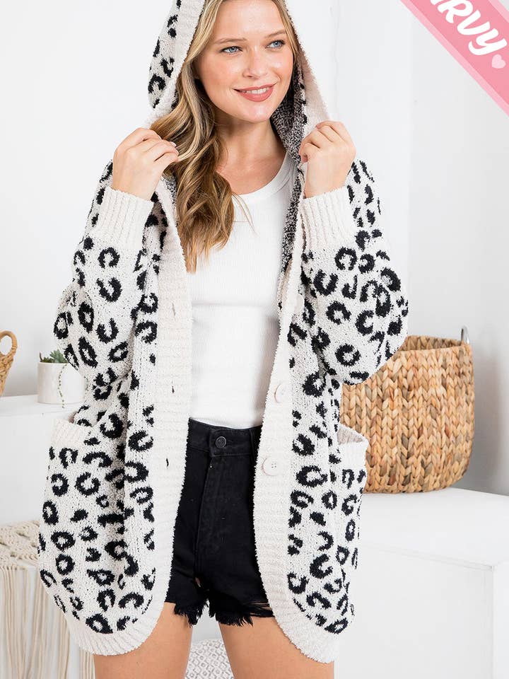 Sweet Lovely by Jen - Wholesale Cardigan - Women's - PLUS SIZE LEOPARD SUPER SOFT SWEATER KNIT CARDIGAN 16