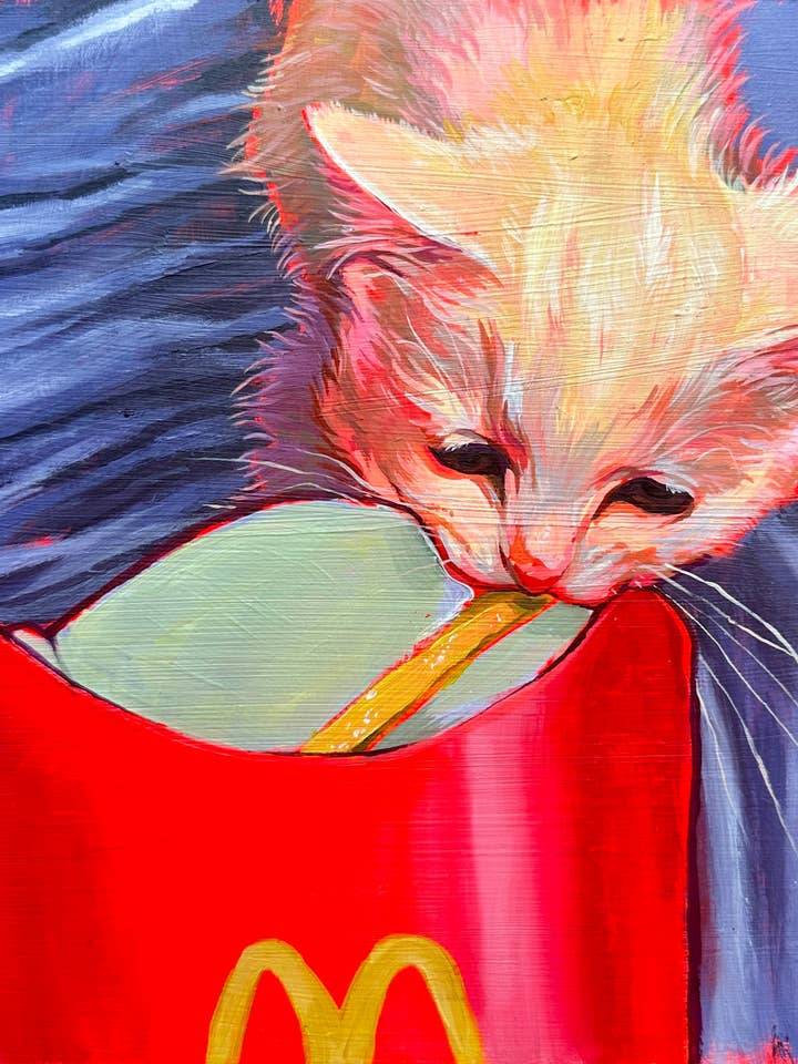 Art Print: Sad Cat with The Last McDonalds Fry Decor for wholesale by mohrdoesart