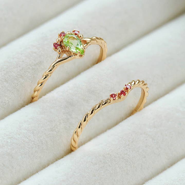 Perimade & Co. LLC - Wholesale Multi-stone ring - Gold Peridot Twist Stacking Ring Set in 925 Sterling Silver2